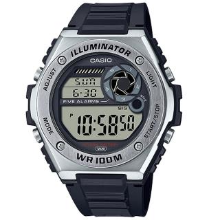 【CASIO 卡西歐】數字電子錶 男錶 橡膠錶帶 黑色 防水100米 LED照明 MWD-100H(MWD-100H-1A)