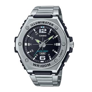 【CASIO 卡西歐】指針 男錶 不鏽鋼錶帶 黑面 防水100米 LED照明 MWA-100HD(MWA-100HD-1A)