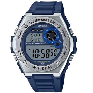 【CASIO 卡西歐】數字電子錶 男錶 橡膠錶帶 藍色 防水100米 LED照明 MWD-100H(MWD-100H-2A)