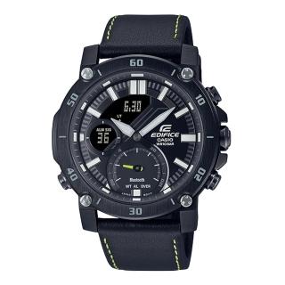 【CASIO 卡西歐】EDIFICE 藍牙智慧錶款 雙顯 男錶 皮革錶帶 黑色 防水100米 ECB-20CL(ECB-20CL-1A)