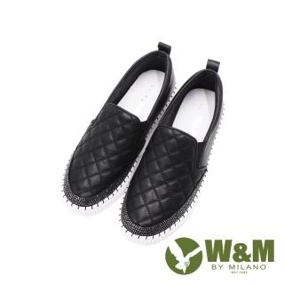 【W&M】正韓菱格 彈力帶直套懶人鞋 女鞋(黑)