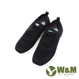 【W&M】綠標logo 飛線編織休閒鞋 男鞋(黑)