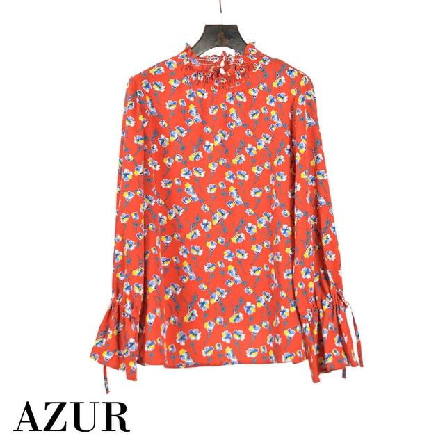 【AZUR】高領印花上衣-紅色