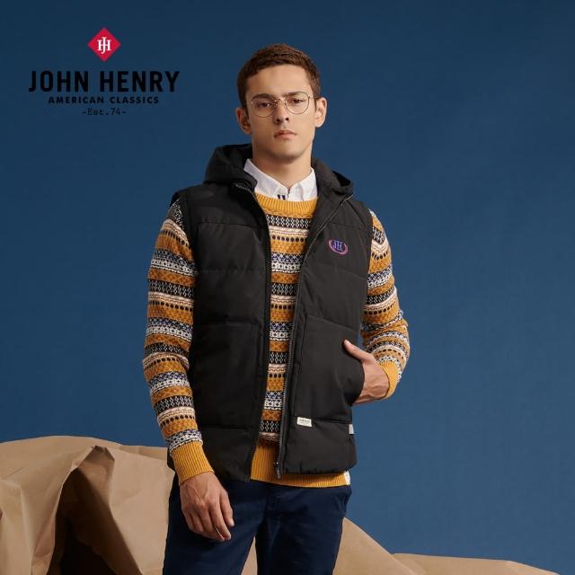 【JOHN HENRY】反光條設計羽絨背心外套-黑