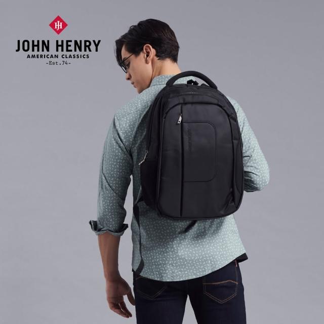 【JOHN HENRY】商務休閒電腦後背包-黑
