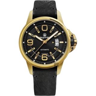 【elegantsis 愛樂時】JT55A 復古潮流機械錶-黑x金框/44mm 女王節(ELJT55A-NB03LC)