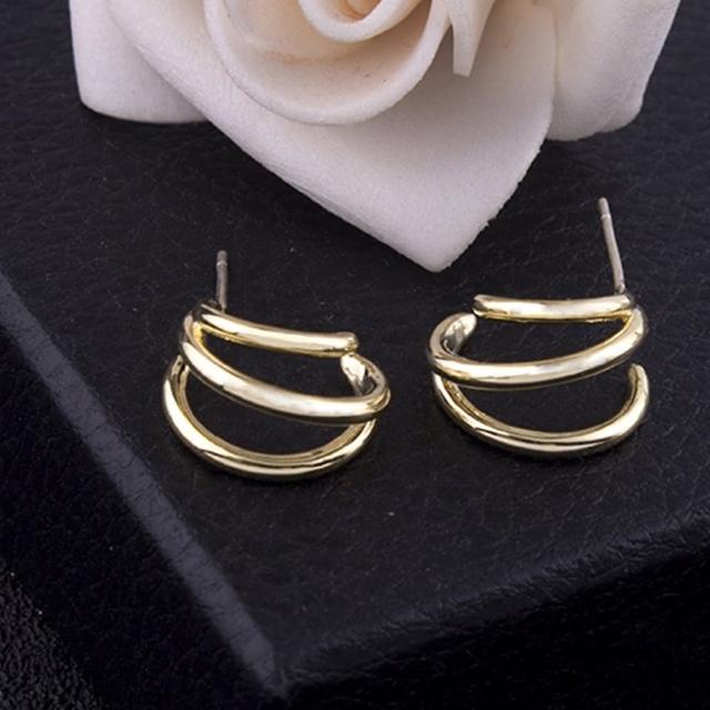 【Emi 艾迷】韓系925銀針時尚風貌金屬勾勒耳環