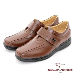 【CUMAR】商務菁英 真皮魔術貼氣墊鞋(紅咖色)