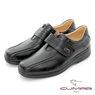 【CUMAR】商務菁英 真皮魔術貼氣墊鞋(黑色)