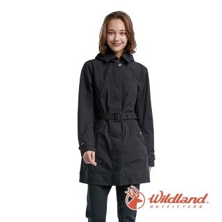 【Wildland 荒野】女 長版防水防風時尚外套-黑色 0A82909-54(透氣 /抗紫外線防風外套/輕量/防潑水外套)