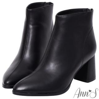 【Ann’S】美型學問-素面木紋粗跟尖頭短靴7cm-版型偏小(黑)