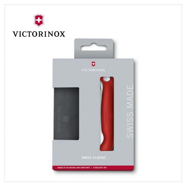 【VICTORINOX 瑞士維氏】Swiss Classic摺疊式蕃茄刀及Epicurean砧板禮盒 紅(6.7191.F1)