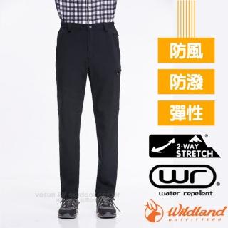 【Wildland 荒野】男新款 SOFTSHELL直筒保暖褲/防風.防潑.雙向彈性(0A82308-54 黑)