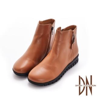 【DN】短靴_質感牛皮側皮帶水鑽飾扣平底短靴(棕)