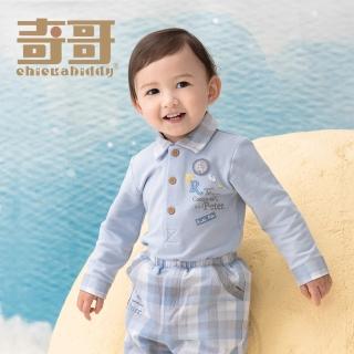 【奇哥官方旗艦】寶貝比得襯衫造型連身衣/包屁衣-藍(6-36個月)