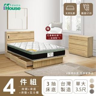 【IHouse】品田 房間4件組 單大3.5尺(床頭箱+收納抽屜底+床墊+斗櫃)