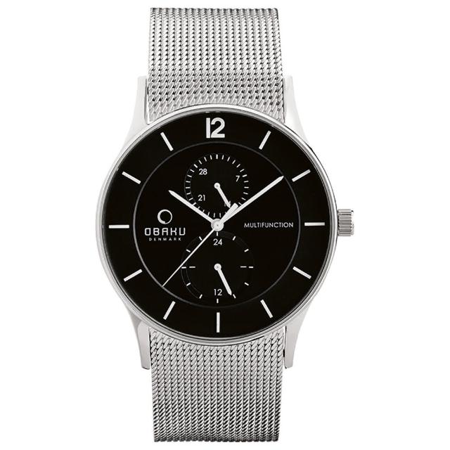 【OBAKU】攻佔視覺雙眼計時米蘭腕錶-不鏽鋼黑面(V157GMCBMC)