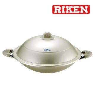 【RIKEN 理研】韓國製不沾鍋中華鍋38cm(含蓋 中式雙柄炒鍋)