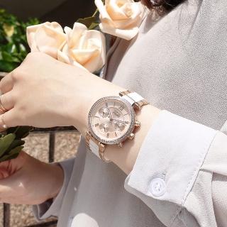 【NATURALLY JOJO】三眼三針 星期日期 陶瓷不鏽鋼手錶 玫瑰金x白 37mm(JO96973-13R)