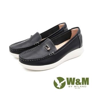 【W&M】小框框彈力增高莫卡辛鞋 休閒鞋 女鞋(黑)