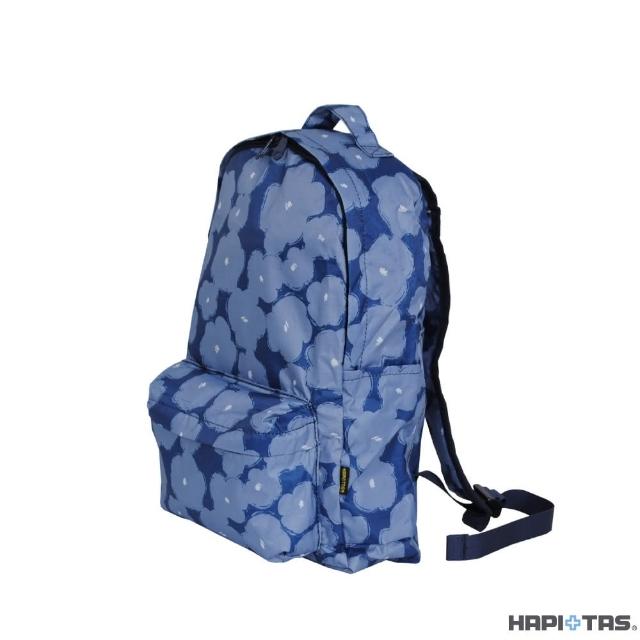 【HAPI+TAS】日本原廠授權 可手提摺疊後背包 深藍塗鴉花朵(HAP0112/旅行袋/ 摺疊收納袋/購物袋)