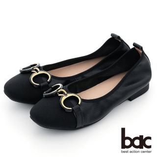 【bac】經典馬銜釦異材質拼接平底娃娃鞋(黑)