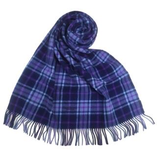 【Paul Stuart】經典蘇格蘭格紋羊毛披肩圍巾(藍紫色)