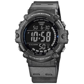 【CASIO 卡西歐】運動潮流 計時碼錶 兩地時間 防水100米 電子數位 橡膠手錶 灰色 50mm(AE-1500WH-8B)
