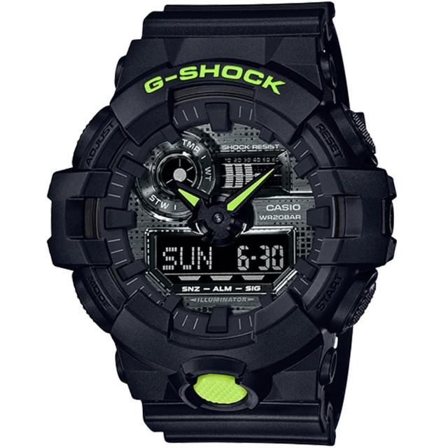 【CASIO 卡西歐】G-SHOCK 點陣迷彩霧黑雙顯計時錶(GA-700DC-1A)