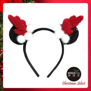 【摩達客】耶誕派對-米妮紅黑鹿角髮箍(派對飾品)