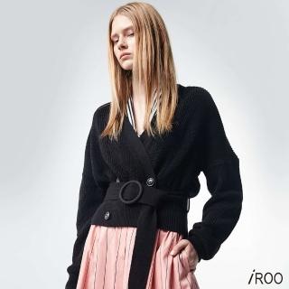 【iROO】開襟可綁帶長袖針織外套