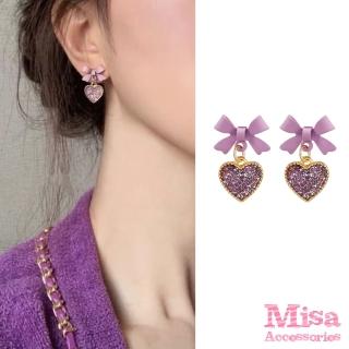 【MISA】韓國設計甜美紫色愛心蝴蝶結造型耳環