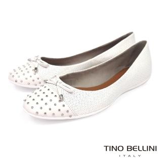 【TINO BELLINI 貝里尼】巴西進口蝴蝶結金屬飾品平底娃娃鞋FBV0016(白)