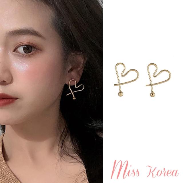 【MISS KOREA】韓國設計S925銀針甜美簡約愛心線條耳環