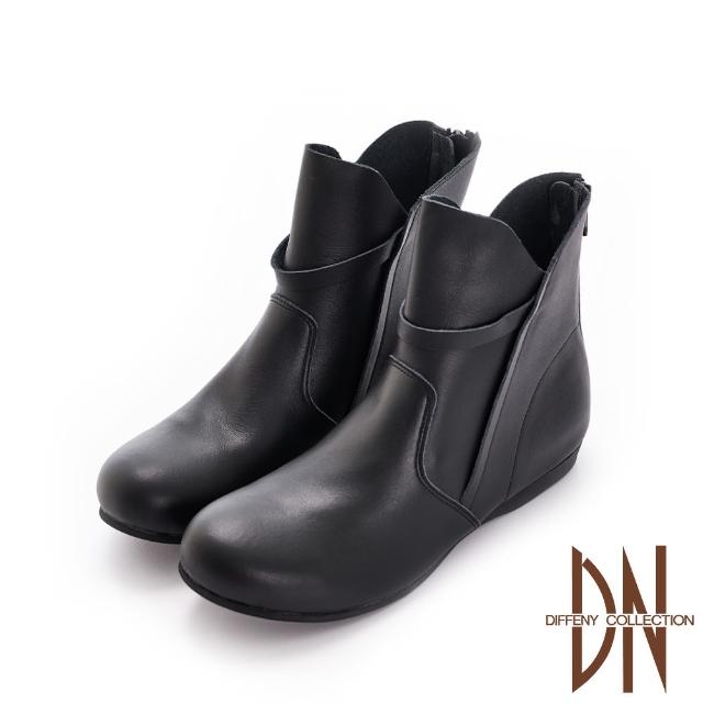 【DN】短靴_MIT側V口素面繫帶牛皮平底短靴(黑)