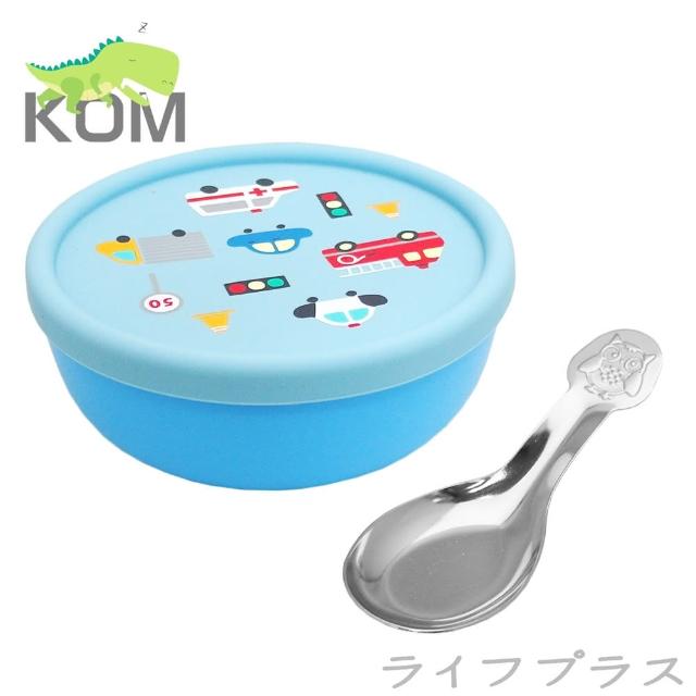 食品級矽膠隔熱碗-藍色汽車-贈送兒童湯匙(買一送一)
