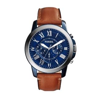 【FOSSIL】美式休閒藍面計時皮帶腕錶(FS5151)