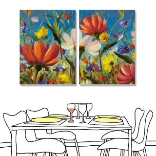 【24mama 掛畫】二聯式 油畫布 插圖 繪畫藝術 花卉 抽象 無框畫-30x40cm(鮮豔的花朵)