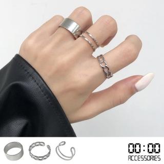 【00:00】韓國設計百搭復古簡約金屬線條3件式戒指套組