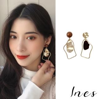 【INES】韓國設計S925銀針歐美復古不對稱幾何金屬飾片耳環