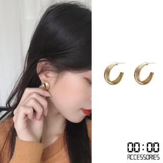 【00:00】韓國設計S925銀針復古歐美金屬線條C圈耳環(2色任選)