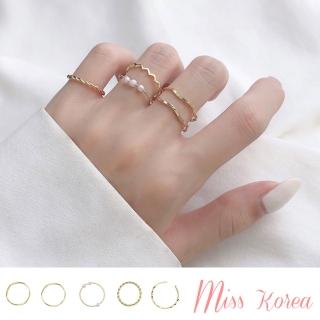 【MISS KOREA】韓國設計極細珍珠波浪戒指5件套組(2色任選)
