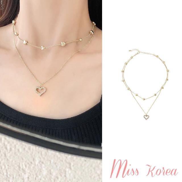 【MISS KOREA】韓國設計雙層愛心滿鑽甜美項鍊