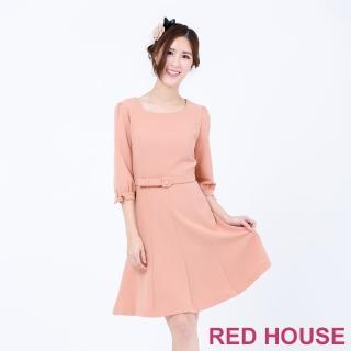 【RED HOUSE 蕾赫斯】氣質花邊領條紋洋裝(白色)