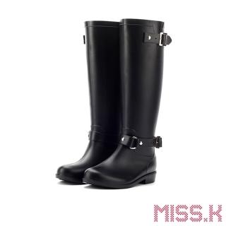 【MISS.K】個性韓版釦飾時尚高筒防滑耐磨雨靴(黑)