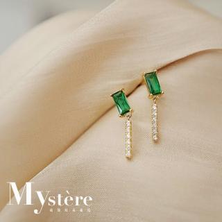 【my stere 我的時尚秘境】日系輕珠寶-祖母綠水鑽垂墜耳環(水鑽 垂墜 祖母綠)