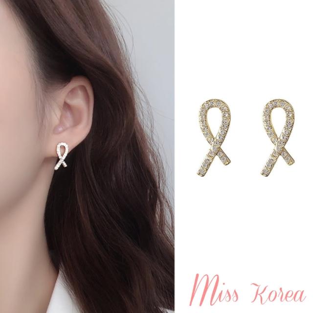 【MISS KOREA】韓國設計S925銀針小巧交叉鋯石氣質耳環