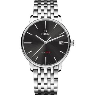 【TITONI 梅花錶】LINE1919 百年紀念 T10機械錶-炭黑x銀/40mm(83919 S-576)