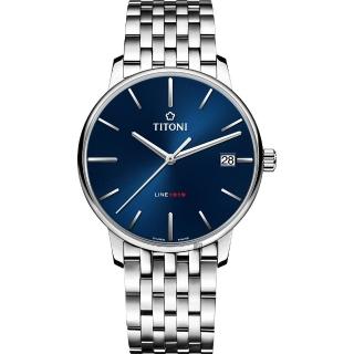 【TITONI 梅花錶】LINE1919 百年紀念 T10機械錶-藍x銀/40mm(83919 S-612)