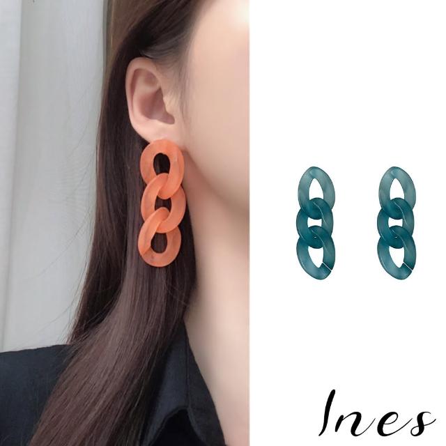 【INES】韓國設計S925銀針復古果凍色鍊條造型耳環(4色任選)